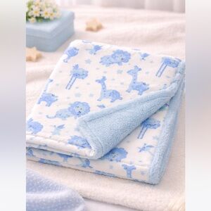 Little Celebrity Blue Zoo Animal Print Baby Blanket Elephant Giraffe Lion Print